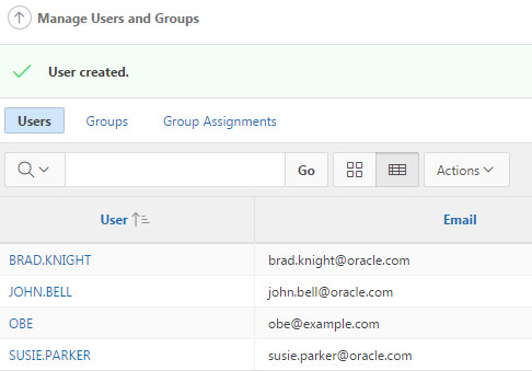 Users page displaying three new users