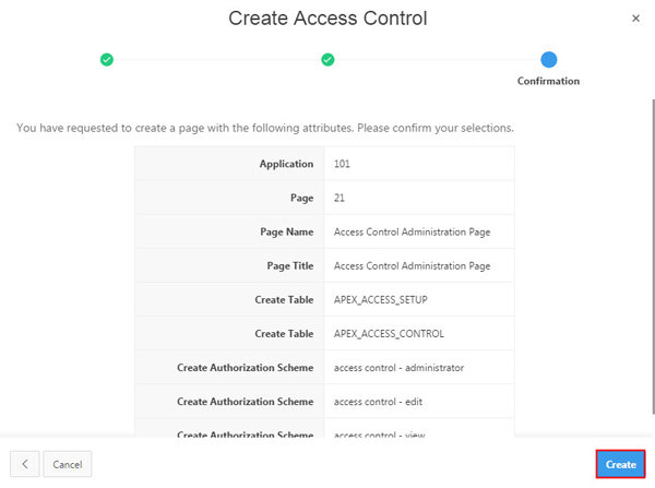 Create Access Control - Confirmation page