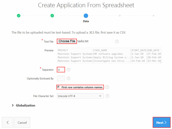 Create an Application From Spreadsheet: Data