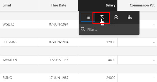 click the Salary header, and select the Aggregate icon