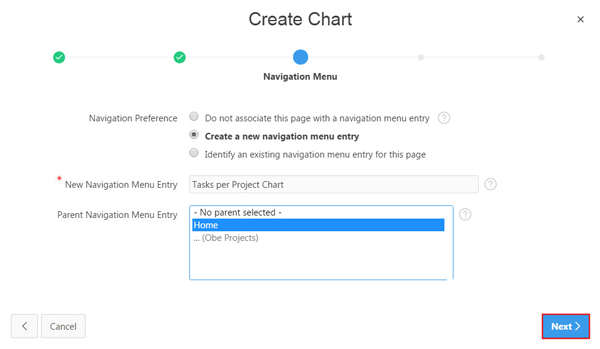 Create Chart: Navigation Menu