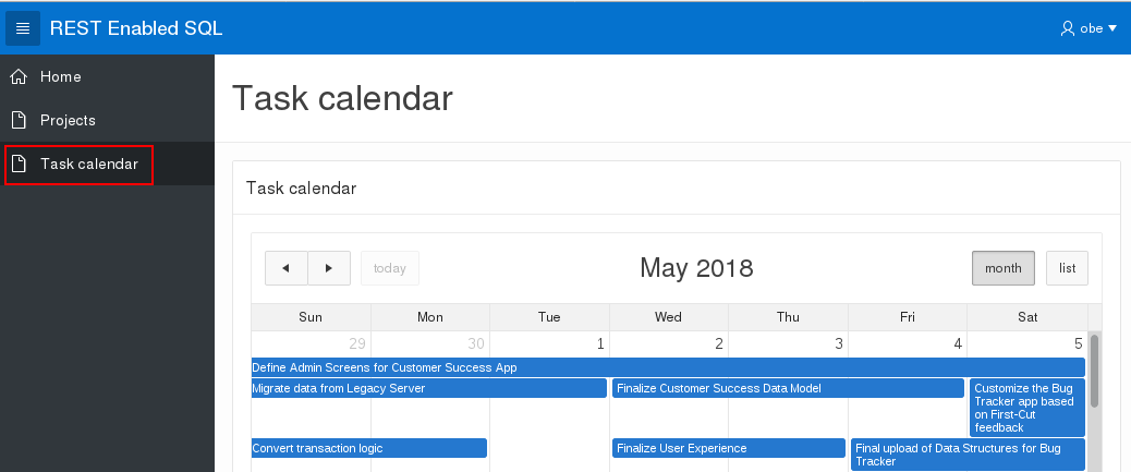 app with calendar page