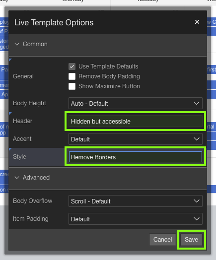 Live Template Options