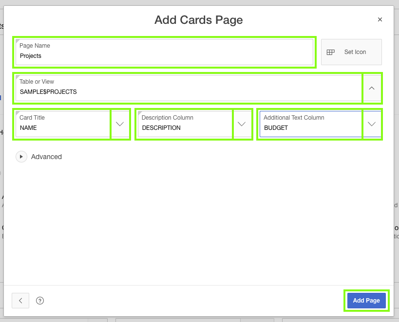 Add the cards page details