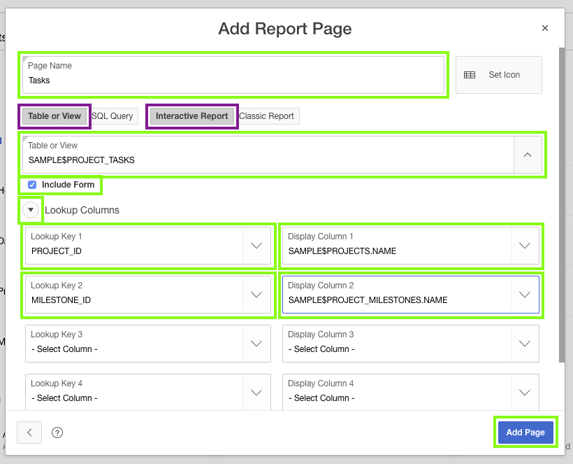 Add the report page details