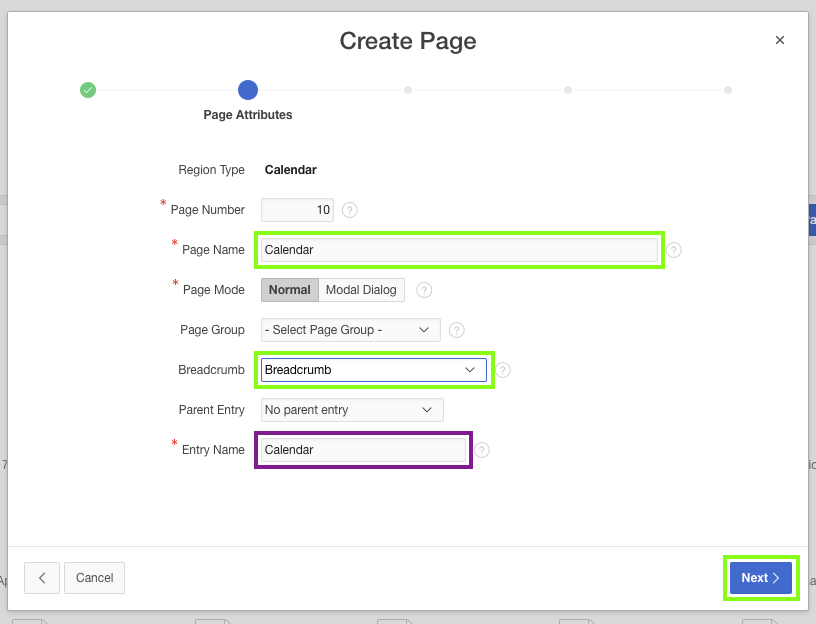 Enter page attributes