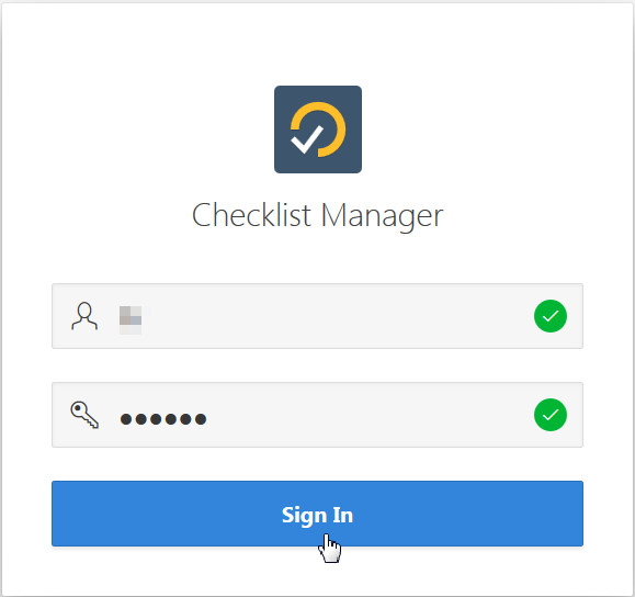 Checklist Manager login page