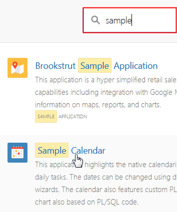 Packaged Apps Gallery search for Sample Calendar