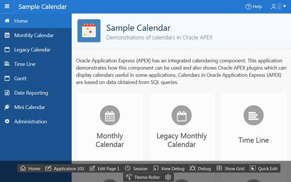 Sample Calendar home page