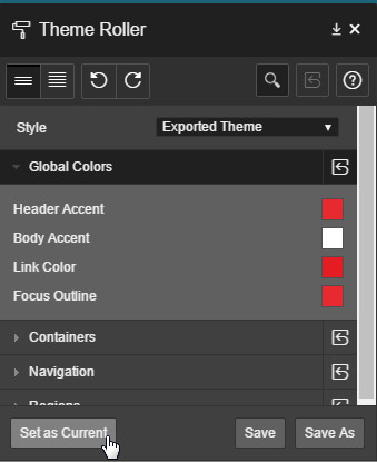 Setting the theme as Current Theme in Theme Roller