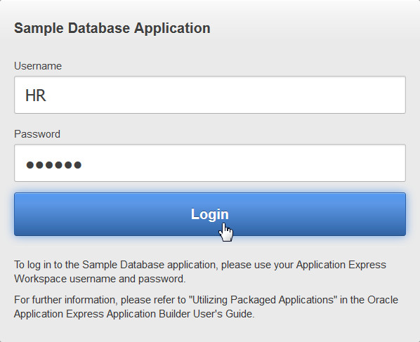 Sample Database Application login page