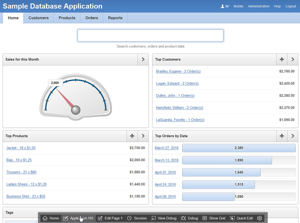 Sample Database Application home page