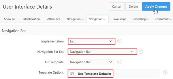 User Interface Details page for Navigation Bar