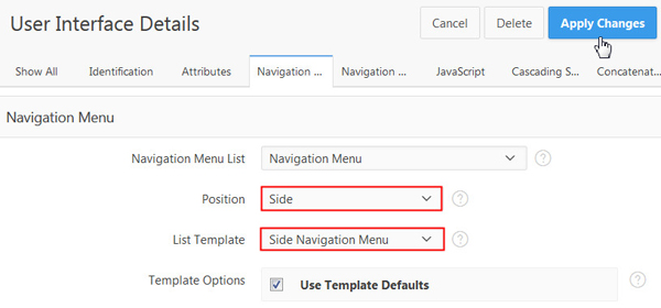 User Interface Details page - Navigation Menu tab