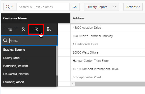 Selecting the Customer Name column heading and clicking Unfreeze. ating to the Primary Grid Report
